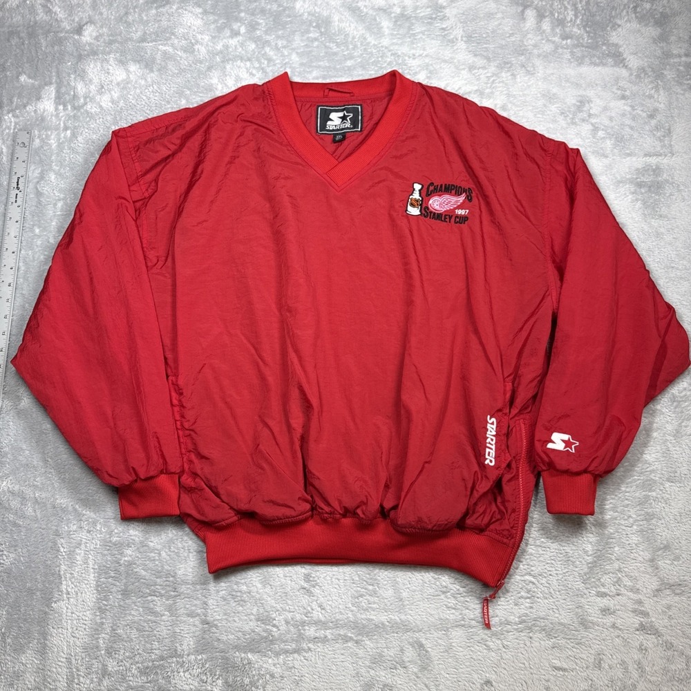 Vintage Starter Red Wings Windbreaker Pullover Mens 2XL Red Lined 97 Stanley Cup